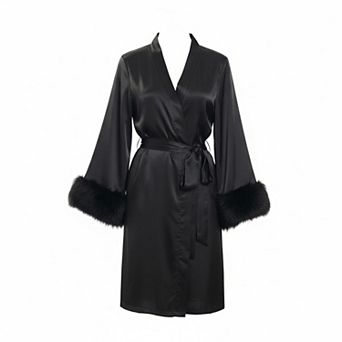 Satin Bridal Bridesmaids Robe Faux Trim Bell Sleeves Wedding Dressing Gown