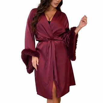 Satin Bridal Bridesmaids Robe Faux Trim Bell Sleeves Wedding Dressing Gown
