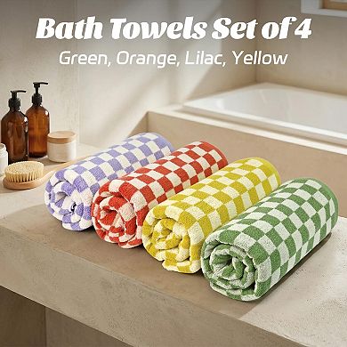 Black White Checkered Bath Towels Set Quick Dry Cotton 27.5x55 Inch