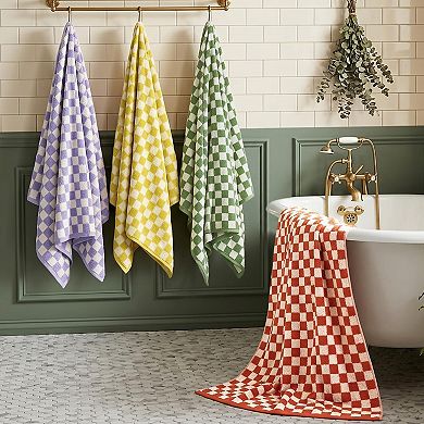 Black White Checkered Bath Towels Set Quick Dry Cotton 27.5x55 Inch