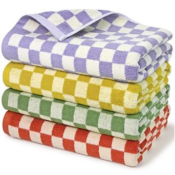 Black White Checkered Bath Towels Set Quick Dry Cotton 27.5x55 Inch