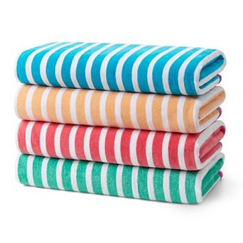 Colorful Racing Striped Beach Towel Extra Large Soft Absorbent Cotton 30 X 60 4 Pack