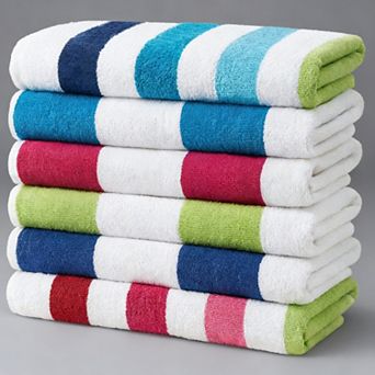 Ben Terry Cabana Striped Towels Oversized Beach Pool Soft Cotton Absorbent Quick Dry 6 Pack 30x60