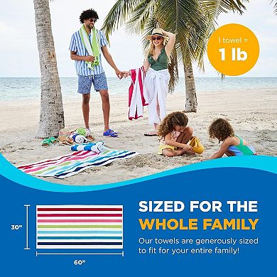 Ben Terry Cabana Striped Towels Oversized Beach Pool Soft Cotton Absorbent Quick Dry 6 Pack 30x60