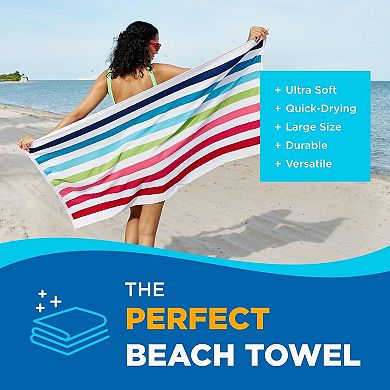 Ben Terry Cabana Striped Towels Oversized Beach Pool Soft Cotton Absorbent Quick Dry 6 Pack 30x60