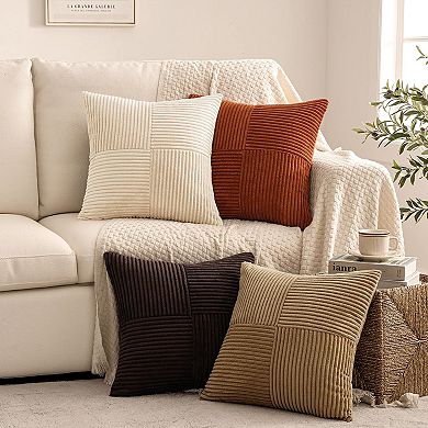 Corduroy Patchwork Pillowcase Set of 4 Boho Striped Cushion Covers