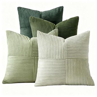 Corduroy Patchwork Pillowcase Set of 4 Boho Striped Cushion Covers