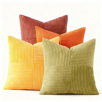 Corduroy Patchwork Pillowcase Set of 4 Boho Striped Cushion Covers