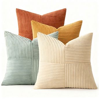 Corduroy Patchwork Pillowcase Set of 4 Boho Striped Cushion Covers