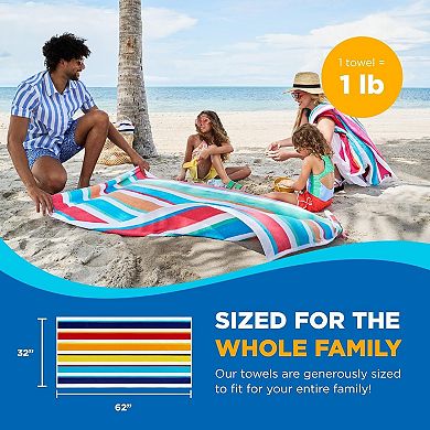 Beach Pool Towels Soft Absorbent Multi Color Stripe 32 x 62 4 Pack