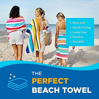 Beach Pool Towels Soft Absorbent Multi Color Stripe 32 x 62 4 Pack