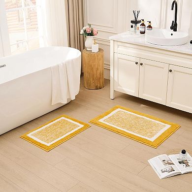 Bath Mat Checkered Microfiber Absorbent Non Slip Washable Cream Plush Bathroom Rug Soft Backing