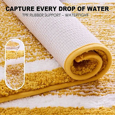 Bath Mat Checkered Microfiber Absorbent Non Slip Washable Cream Plush Bathroom Rug Soft Backing