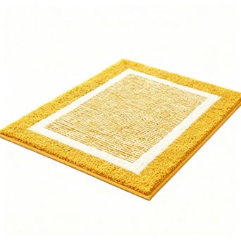 Bath Mat Checkered Microfiber Absorbent Non Slip Washable Cream Plush Bathroom Rug Soft Backing