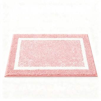 Bath Mat Checkered Microfiber Absorbent Non Slip Washable Cream Plush Bathroom Rug Soft Backing