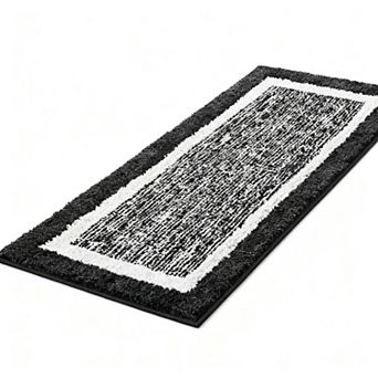 Bath Mat Checkered Microfiber Absorbent Non Slip Washable Cream Plush Bathroom Rug Soft Backing