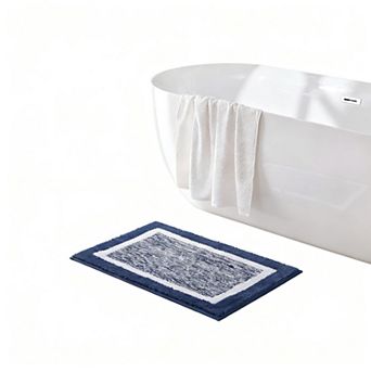 Bath Mat Checkered Microfiber Absorbent Non Slip Washable Cream Plush Bathroom Rug Soft Backing