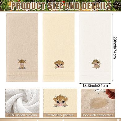 3 Mini Towels Cotton Embroidered Soft Absorbent Bathroom Kitchen Christmas Decor Gift