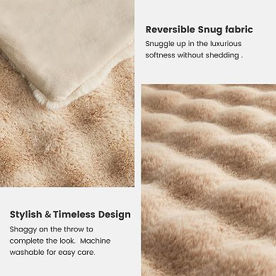 Faux Rabbit Plush Bubble Throw Blanket