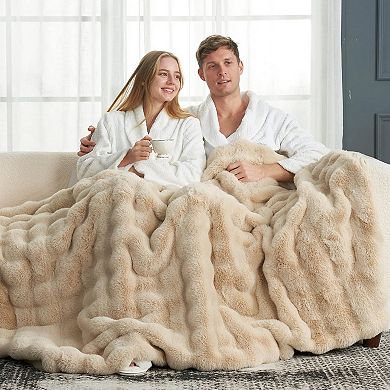Faux Rabbit Plush Bubble Throw Blanket