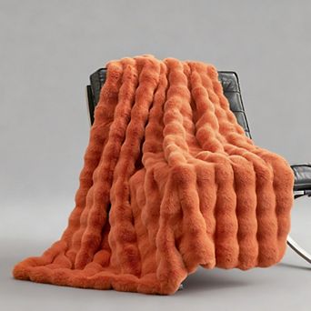 Faux Rabbit Plush Bubble Throw Blanket