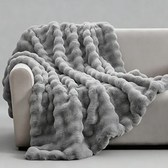 Faux Rabbit Plush Bubble Throw Blanket