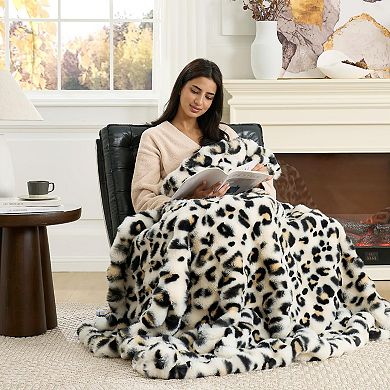 Leopard Print Faux Fur Throw Blanket Soft Plush Bubble