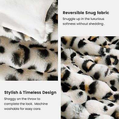 Leopard Print Faux Fur Throw Blanket Soft Plush Bubble