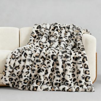 Leopard Print Faux Fur Throw Blanket Soft Plush Bubble