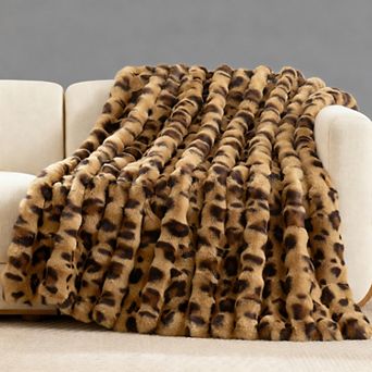 Leopard Print Faux Fur Throw Blanket Soft Plush Bubble