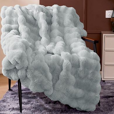 Faux Rabbit Throw Blanket Super Heavy Warm Cozy Ruched Plush Fuzzy Soft