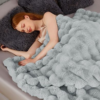 Faux Rabbit Throw Blanket Super Heavy Warm Cozy Ruched Plush Fuzzy Soft