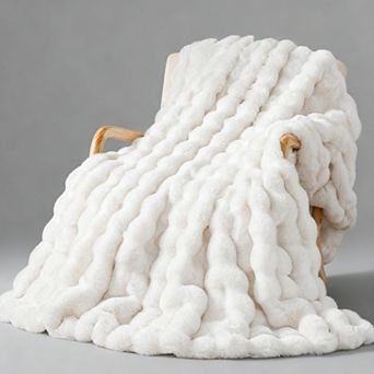 Faux Rabbit Throw Blanket Super Heavy Warm Cozy Ruched Plush Fuzzy Soft