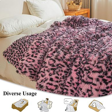 Leopard Print Faux Fur Throw Blanket Soft Plush Shaggy Couch Bed Office