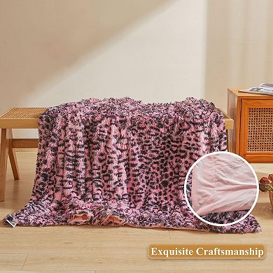 Leopard Print Faux Fur Throw Blanket Soft Plush Shaggy Couch Bed Office