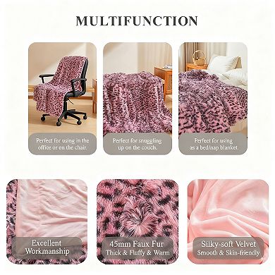 Leopard Print Faux Fur Throw Blanket Soft Plush Shaggy Couch Bed Office