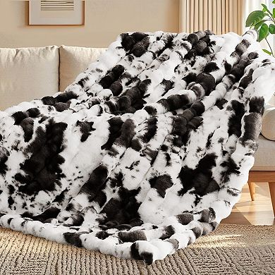 Cow Print Faux Rabbit Blanket Heavy Warm Soft 50"x60"