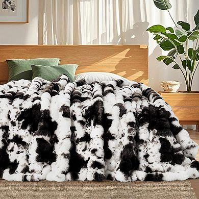 Cow Print Faux Rabbit Blanket Heavy Warm Soft 50"x60"