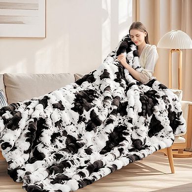 Cow Print Faux Rabbit Blanket Heavy Warm Soft 50"x60"