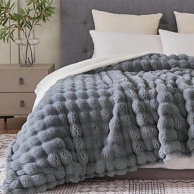 Faux Sherpa Bubble Throw Blanket Warm Soft