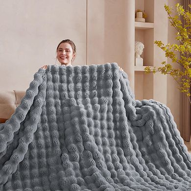 Faux Sherpa Bubble Throw Blanket Warm Soft