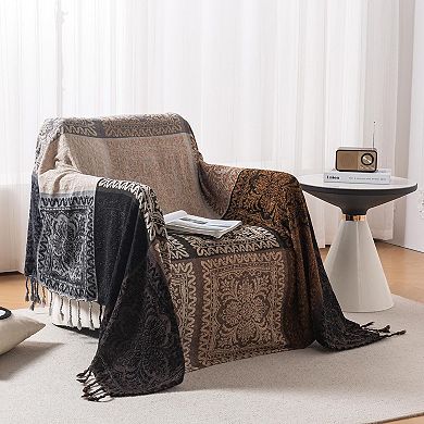 Chenille Jacquard Tassel Throw Blanket