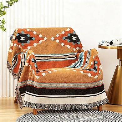 Boho Throw Blanket Reversible Southwestern 63"x87"