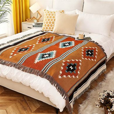 Boho Throw Blanket Reversible Southwestern 63"x87"