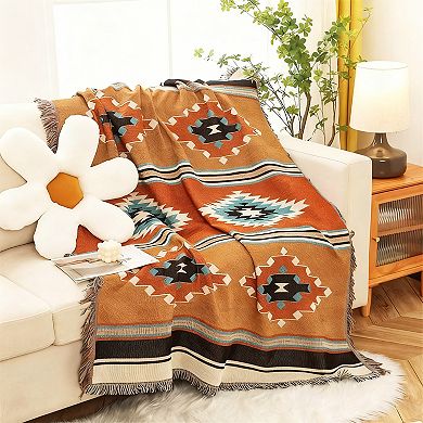 Boho Throw Blanket Reversible Southwestern 63"x87"