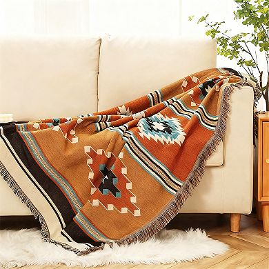 Boho Throw Blanket Reversible Southwestern 63"x87"
