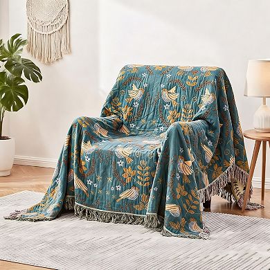 Boho Throw Blanket Cotton Soft Woven Muslin
