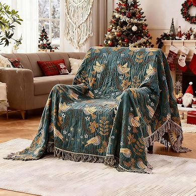 Boho Throw Blanket Cotton Soft Woven Muslin