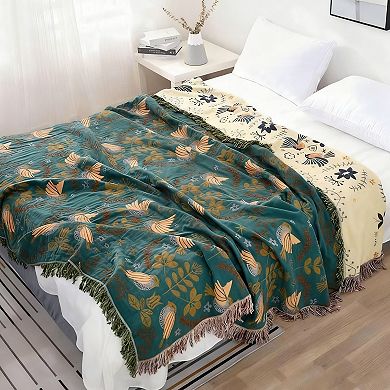 Boho Throw Blanket Cotton Soft Woven Muslin