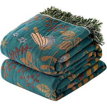 Boho Throw Blanket Cotton Soft Woven Muslin